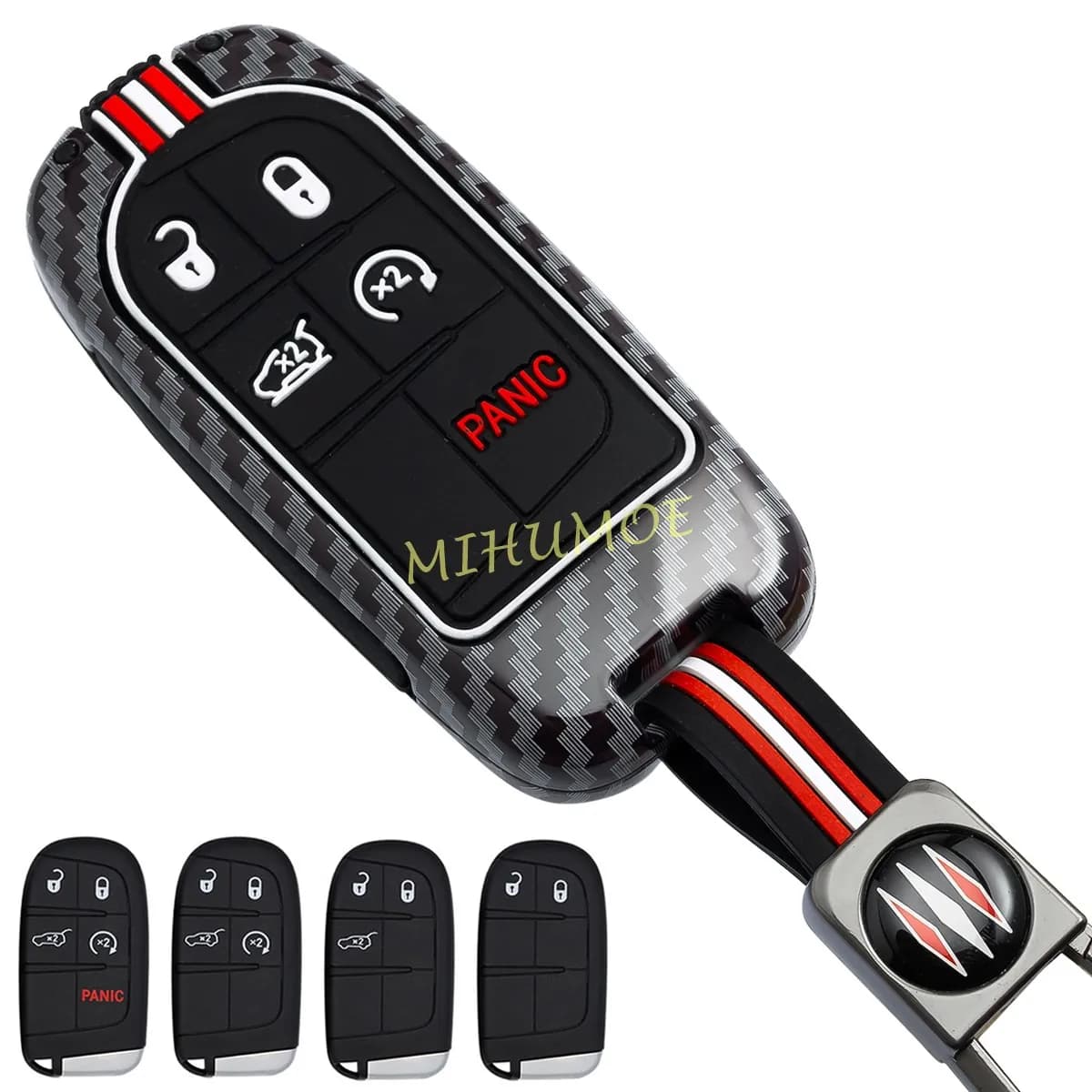 Cover per Chiave Auto in Metallo e Fibra di Carbonio con Portachiavi per Jeep Grand Cherokee Renegade Compass Dodge Charger Durango Journey Dart