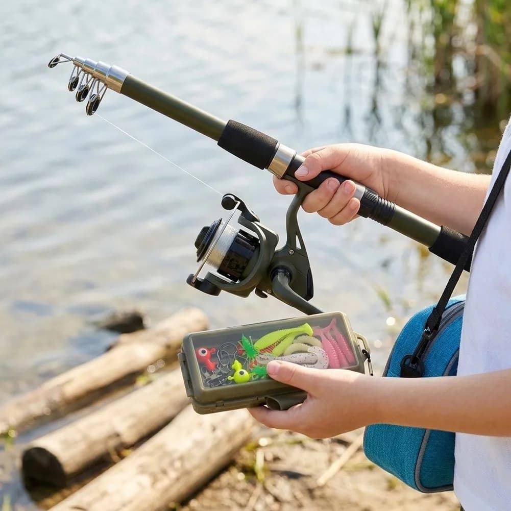 Telescopic Fishing Rod Reel For Combo Set Tackle Box Portable Compact Fiberglass 1.65m Starter Kit For Beginners Outdoor Parts