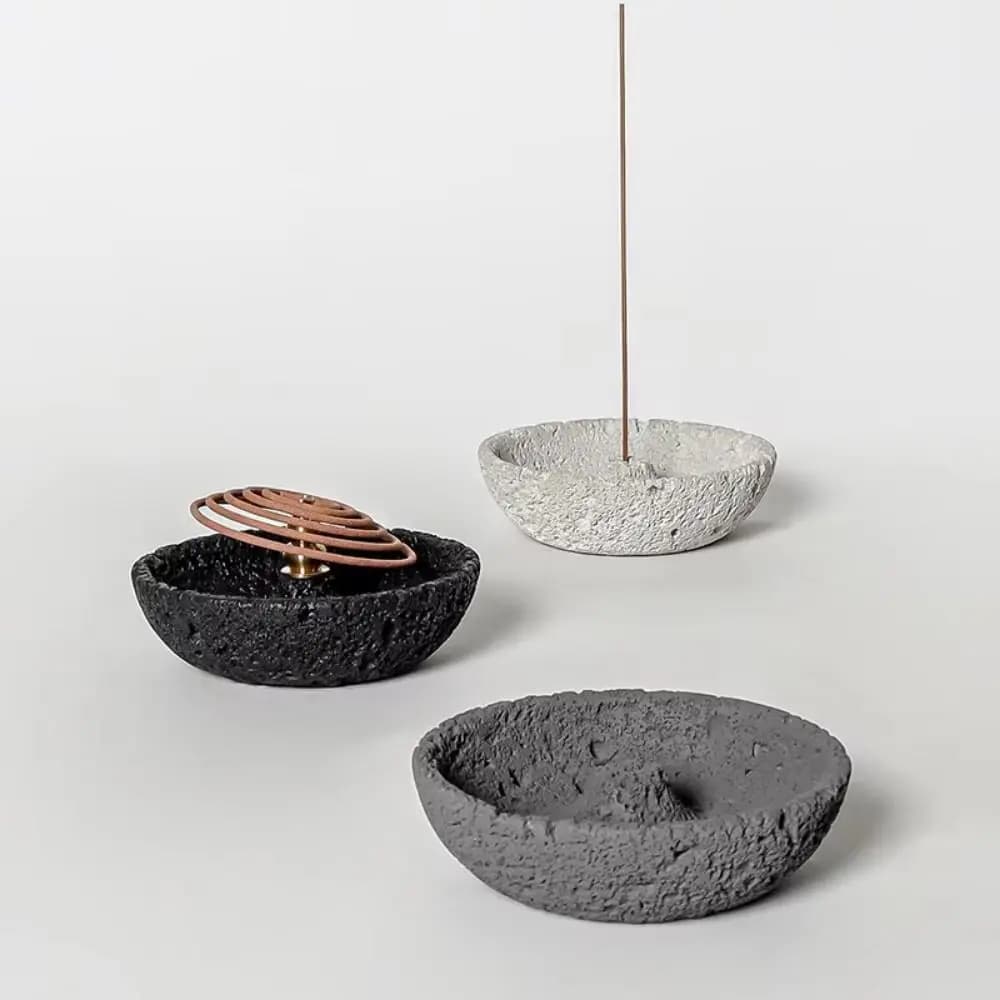 Bruciatore di Incenso in Cemento, Supporto per Bastoncini d'Incenso in Stile Planetario con Texture in Calcestruzzo, Porta Aromaterapia Multifunzionale