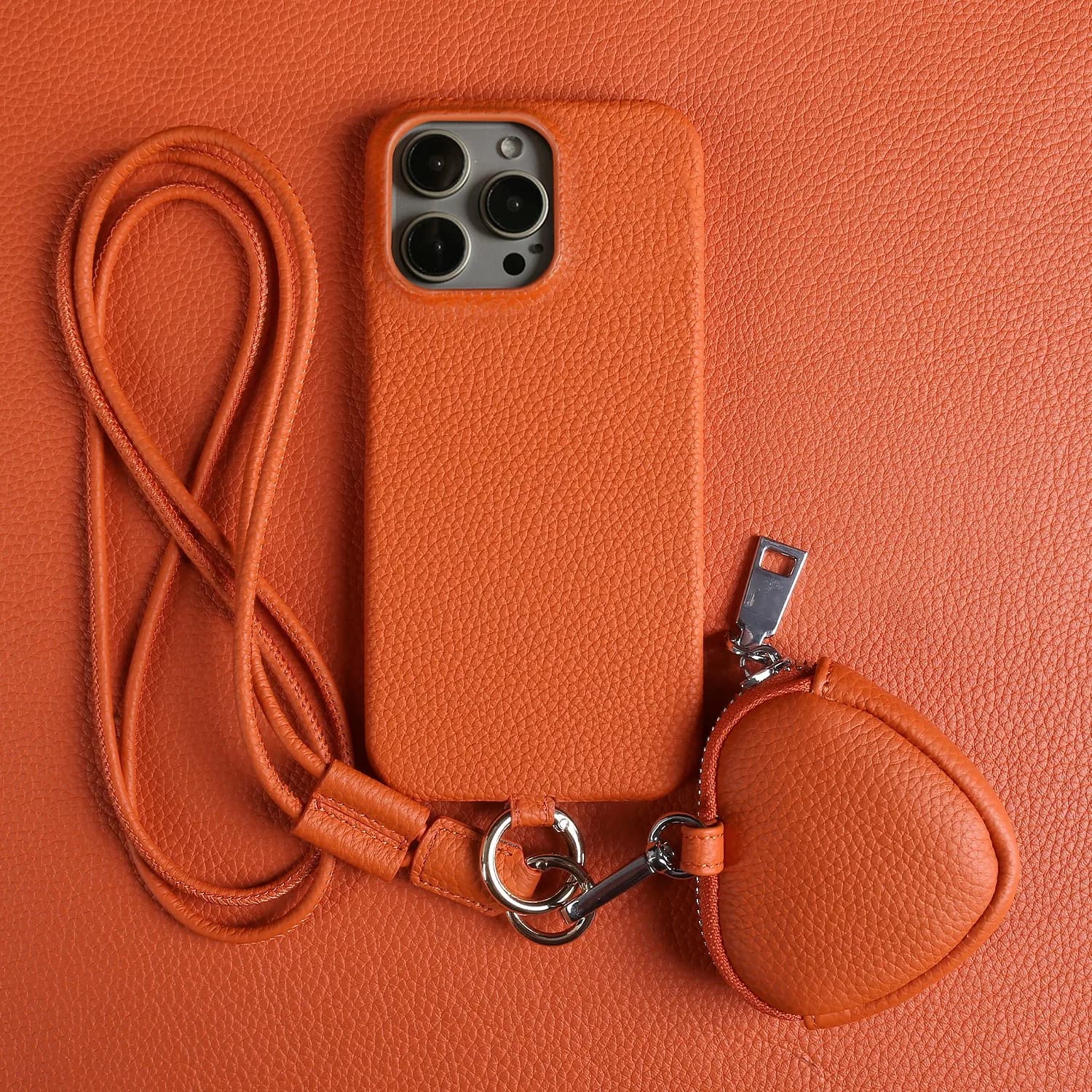 Custodia in vera pelle con cordino a tracolla per iPhone 16 Pro Max 15Pro 11 13 12 14Pro Custodie con tracolla Borsa in pelle per Airpods