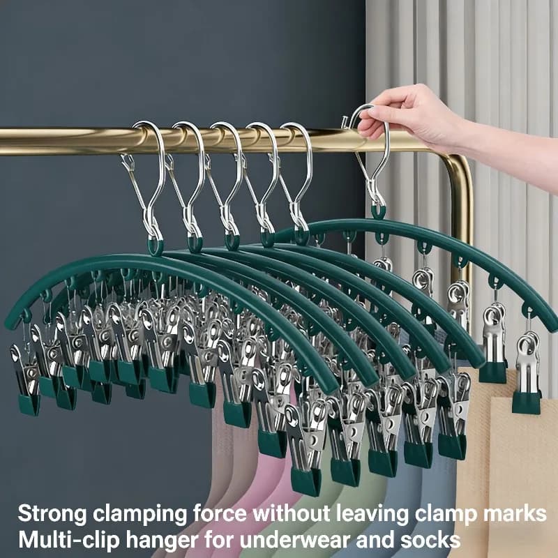 Curved clothes hanger with 10 clips to dry socks, clothes rack with clip to hang clothes, to dry underwear of children and newborns, socks