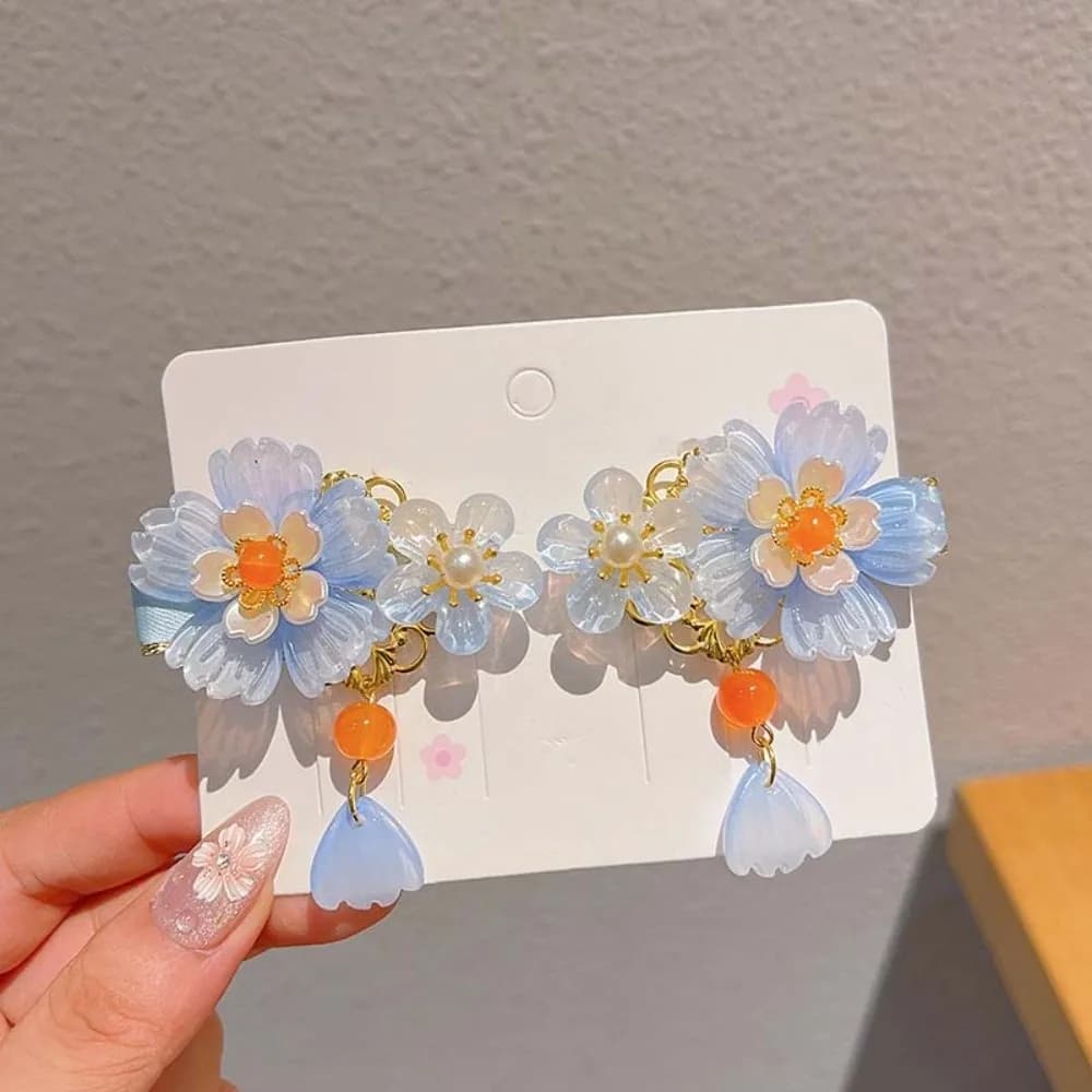 Chinese Jewelry Vintage Hanfu Headwear Cute Floral Tassel Hair Clips Beaded Handmade Bunny Headpiece Girls