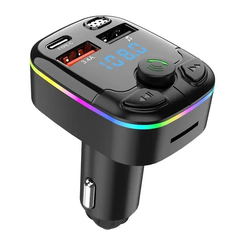 Car FM Transmitter PD Type-C Dual USB Ambient Player MP3 Bluetooth 5.0 Fast Charger Type-C Wireless Light Handsfree PD