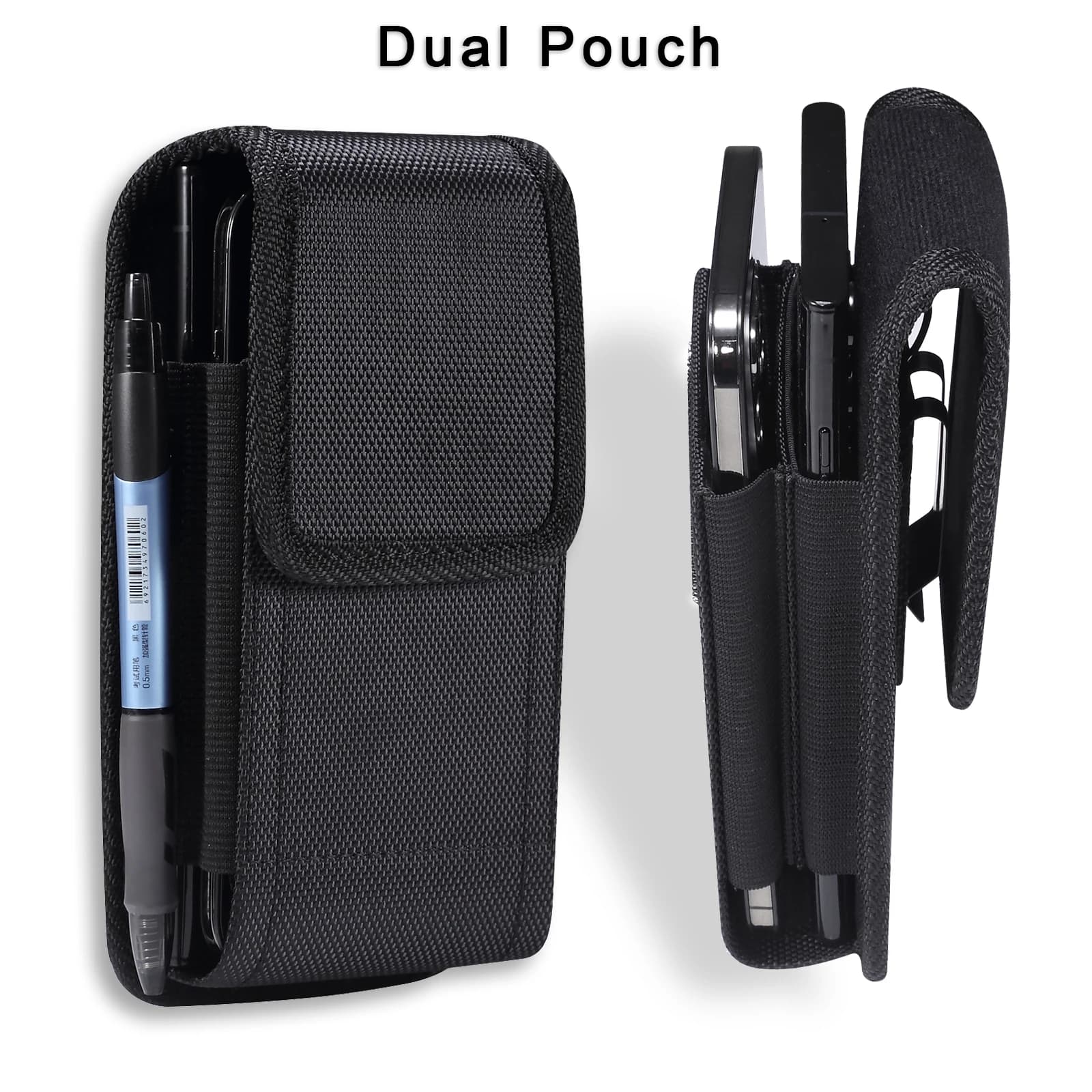 Nylon Waterproof Dual Pouch 2 Phone Belt Clip Case Holster For OnePlus 13 12 Pro Nord 4,Realme C67 C65 C75 Note 60 Men Waist Bag