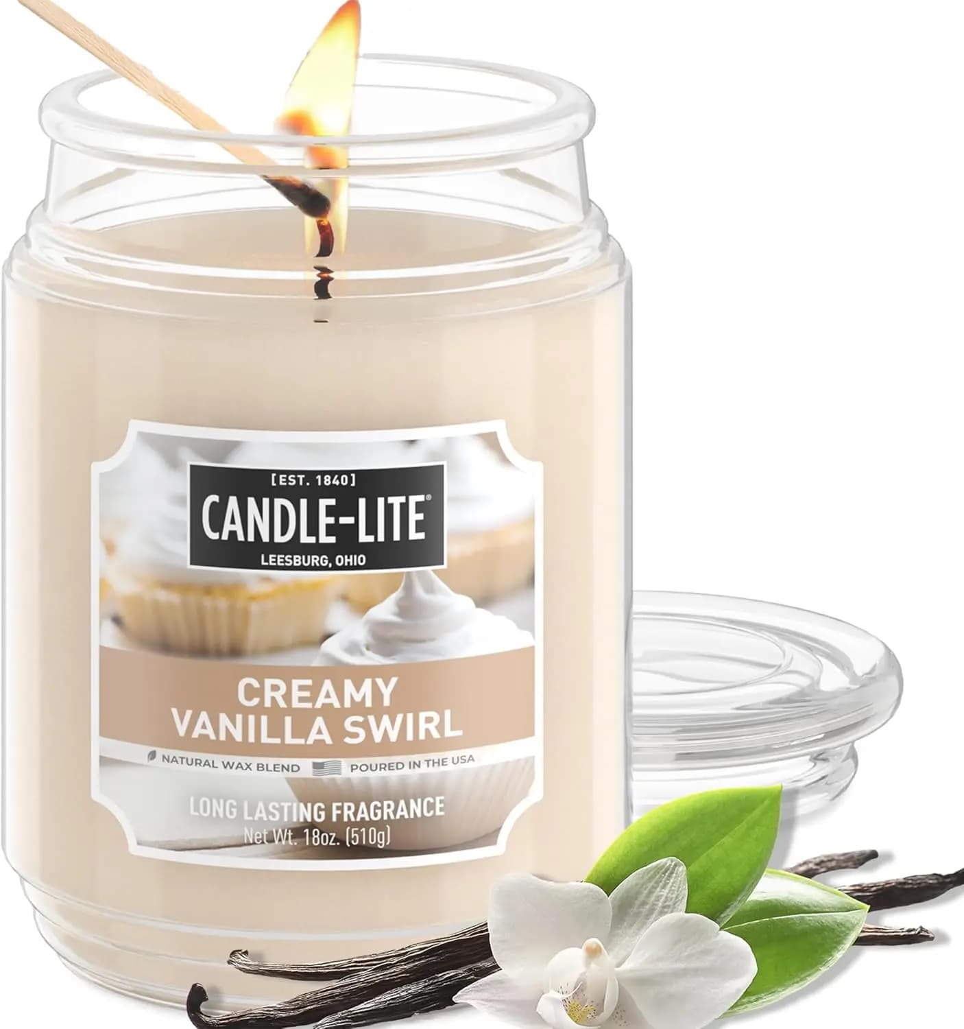 Autumn Perfume Candle in Vanillated Cream, 18 oz jar with 110 hours duration for a relaxing atmosphere