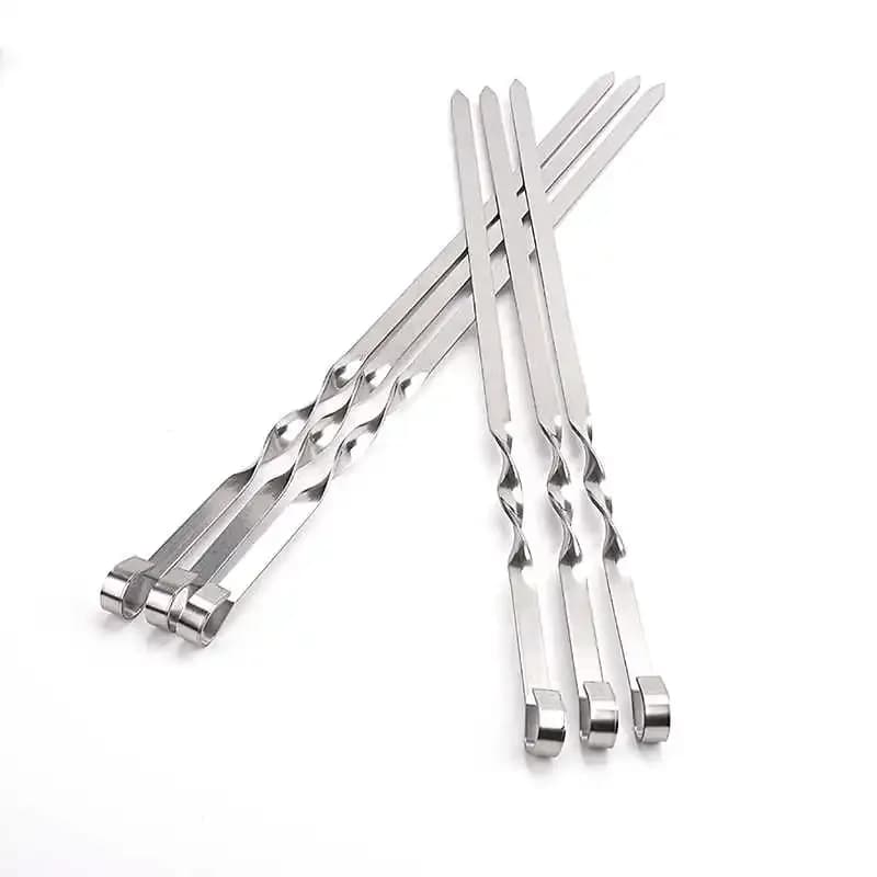 Flat Stainless Steel BBQ metal kabob Skewers for grilling 15" Metal Kebab Sticks Perfect for barbecue grill BBQ wire mesh skewer