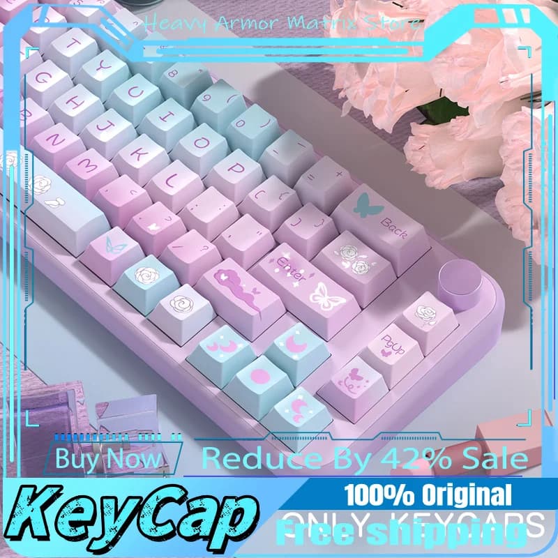 Copritasti a tema viola 138/158 tasti Cherry/Mda Profilo Pbt Tastiera meccanica Anime Cartoon Cool Cute Holiday Gift Gioco Copritasti