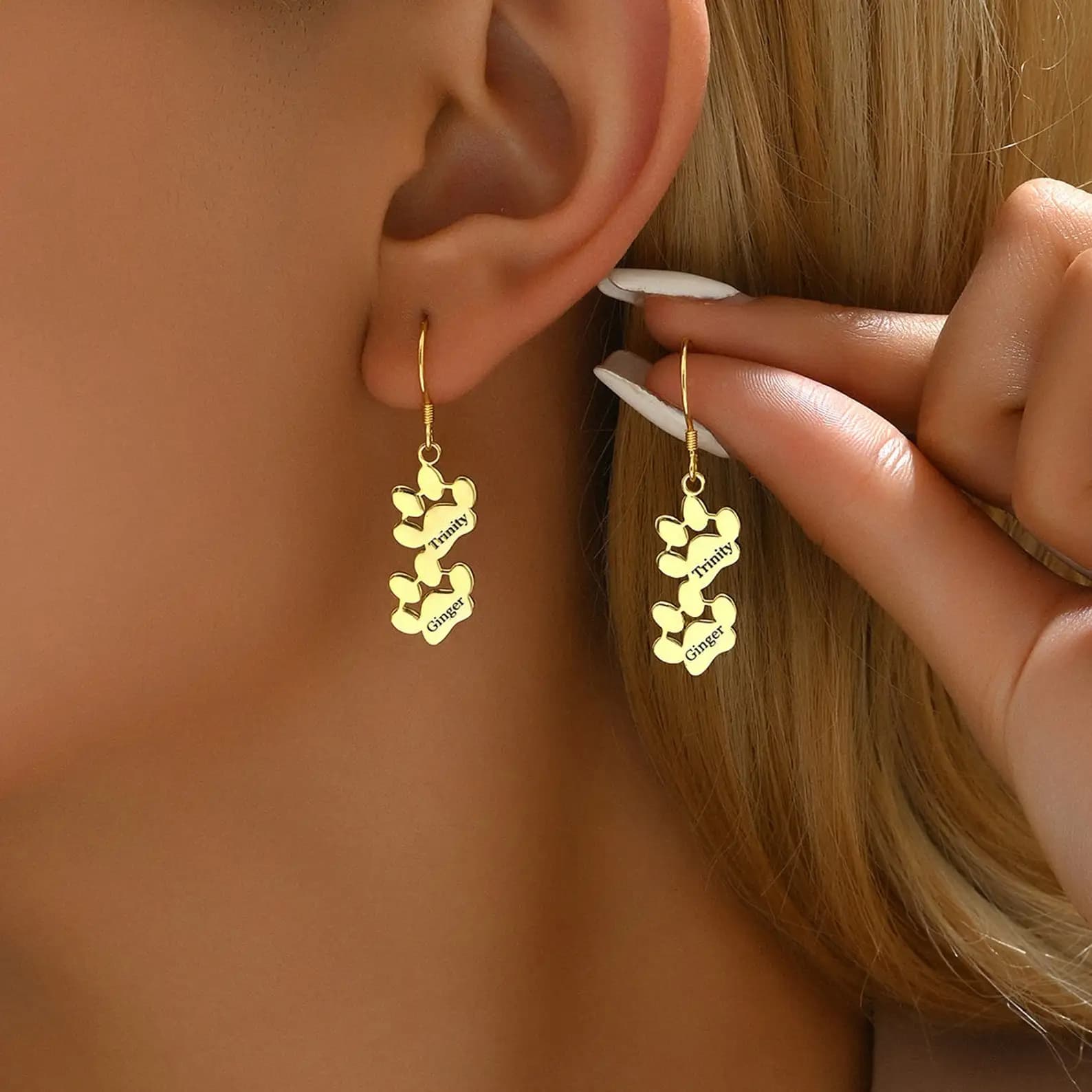 Earrings with custom name with zamp print Custom Earrings with dog leg Minimalist Earrings with pet name Christmas gift for her