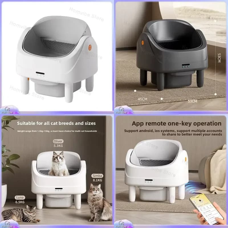 Large Capacity 75L Automatic Self Cleaning Cat Litter Box with APP Remote Control Open Design Smart Toilet for Cats Indoor