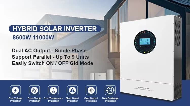 Techfine 8.6kw 8.6kva MPPT Funzione parallela Monofase 48v Pannello solare ibrido Inverter Off Grid Power Inverter