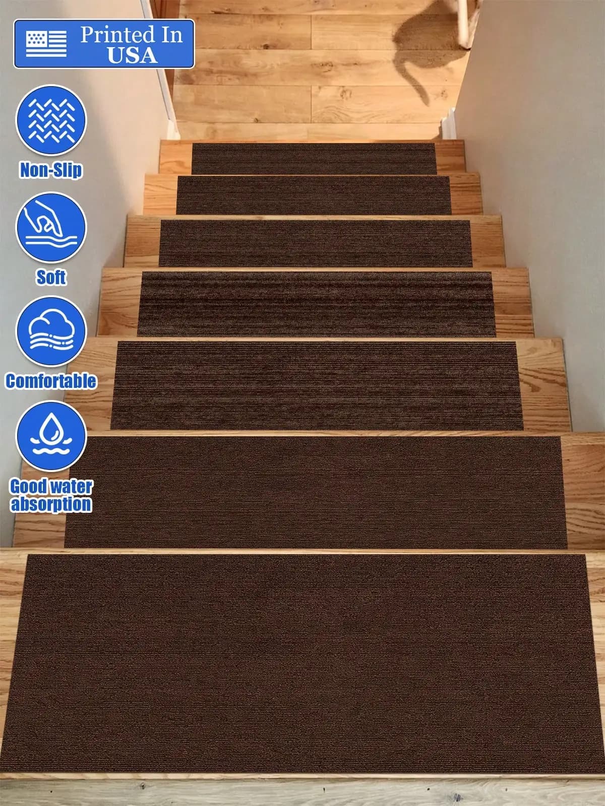 Tappeti Antiscivolo per Scale con Motivo a Trama Marrone Scuro, Tappeti per Corridoi, Tappetini per Pavimenti, Zerbini per Porte