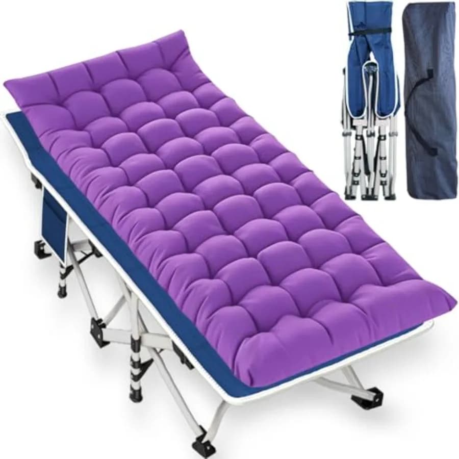 Lettino da campeggio con materasso, lettini comodi per dormire, lettino pieghevole a doppio strato in tessuto Oxford, letto da campeggio con borsa per il trasporto, resistente.