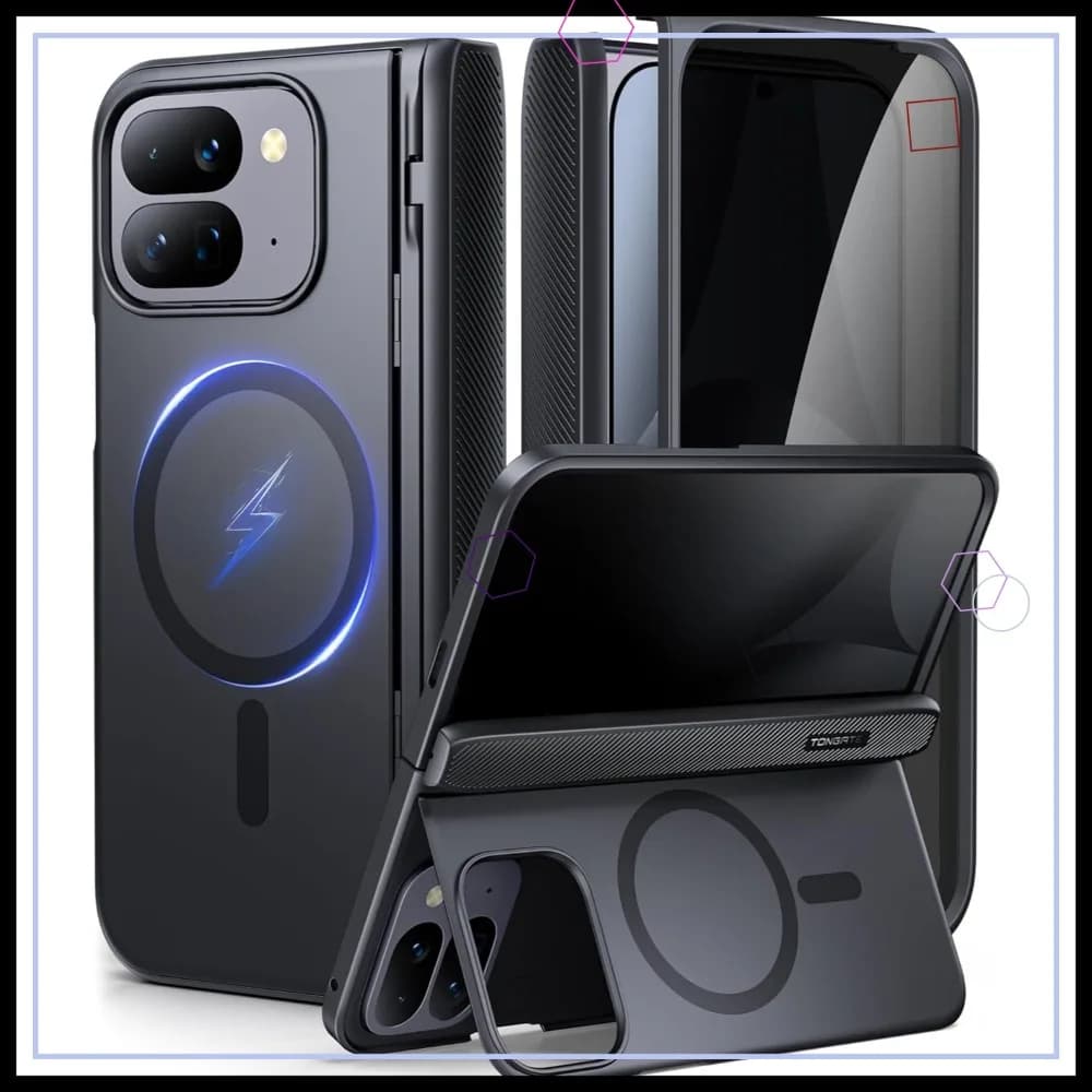 Custodia Magnetica per Pixel 10 Pro Fold con Protezione Schermo Privacy, Cavalletto e Copertura Cerniera, Design Nero Robusto