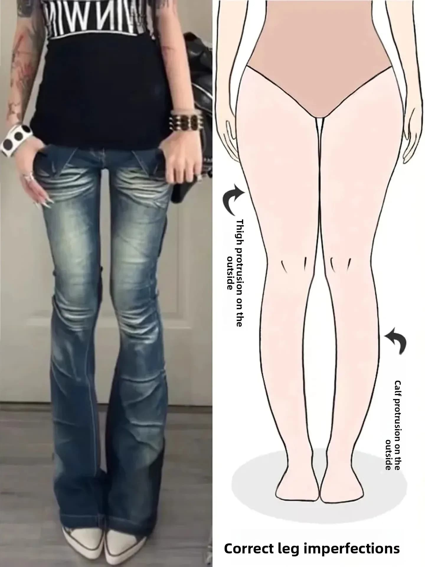 Low Waist Bell Bottom Denim Jeans Women's Vintage Faded Slimming Long Trousers Pear Shaped Body American Style