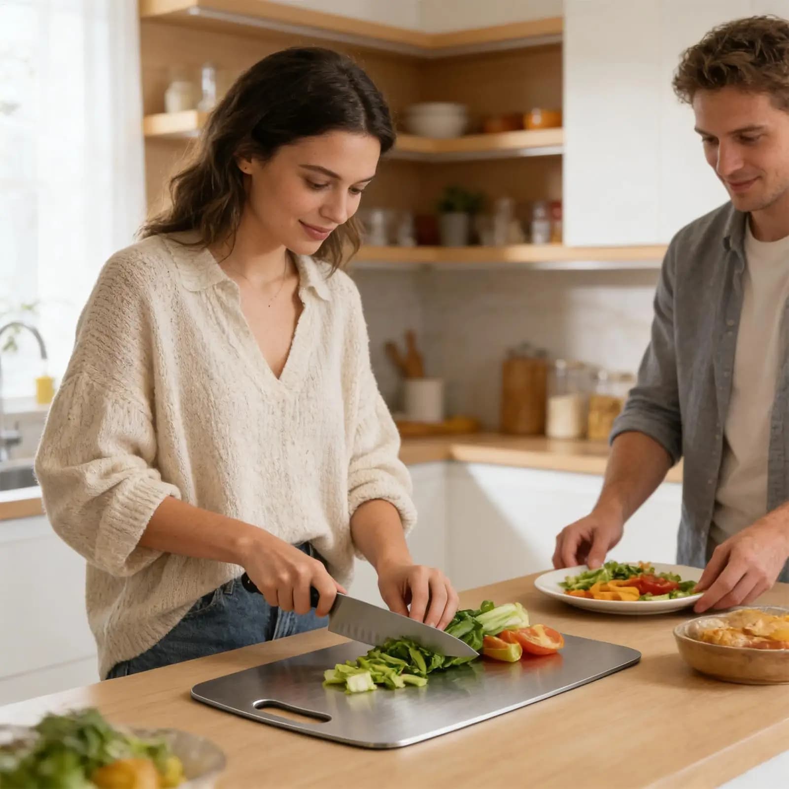 Tagliere in acciaio inossidabile a doppia faccia, gadget da cucina, tagliere a doppia faccia per la preparazione di piatti, pollo, bistecche, verdure e altri alimenti
