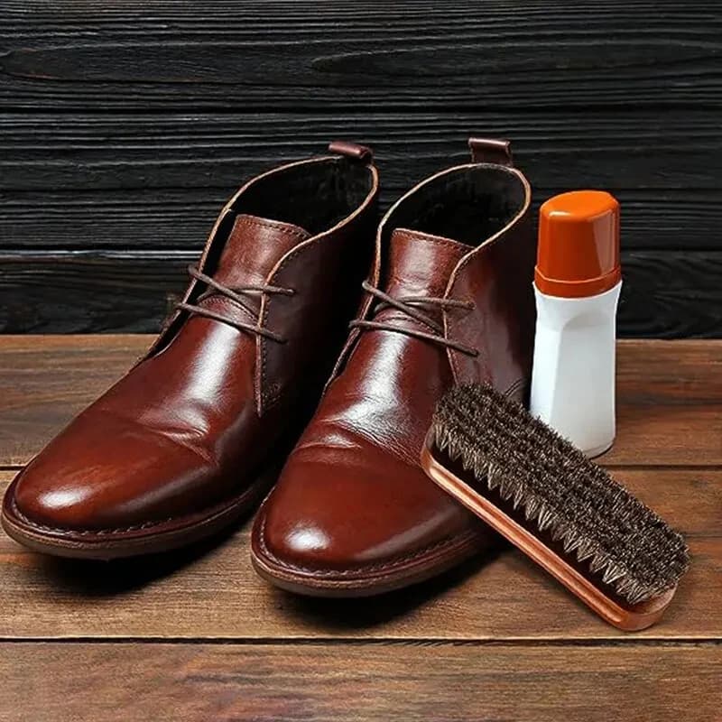 Applicatore per lucidare scarpe in crine di cavallo, spazzola per la pulizia con manico lungo, kit per la cura dei stivali in pelle per oliare e pulire