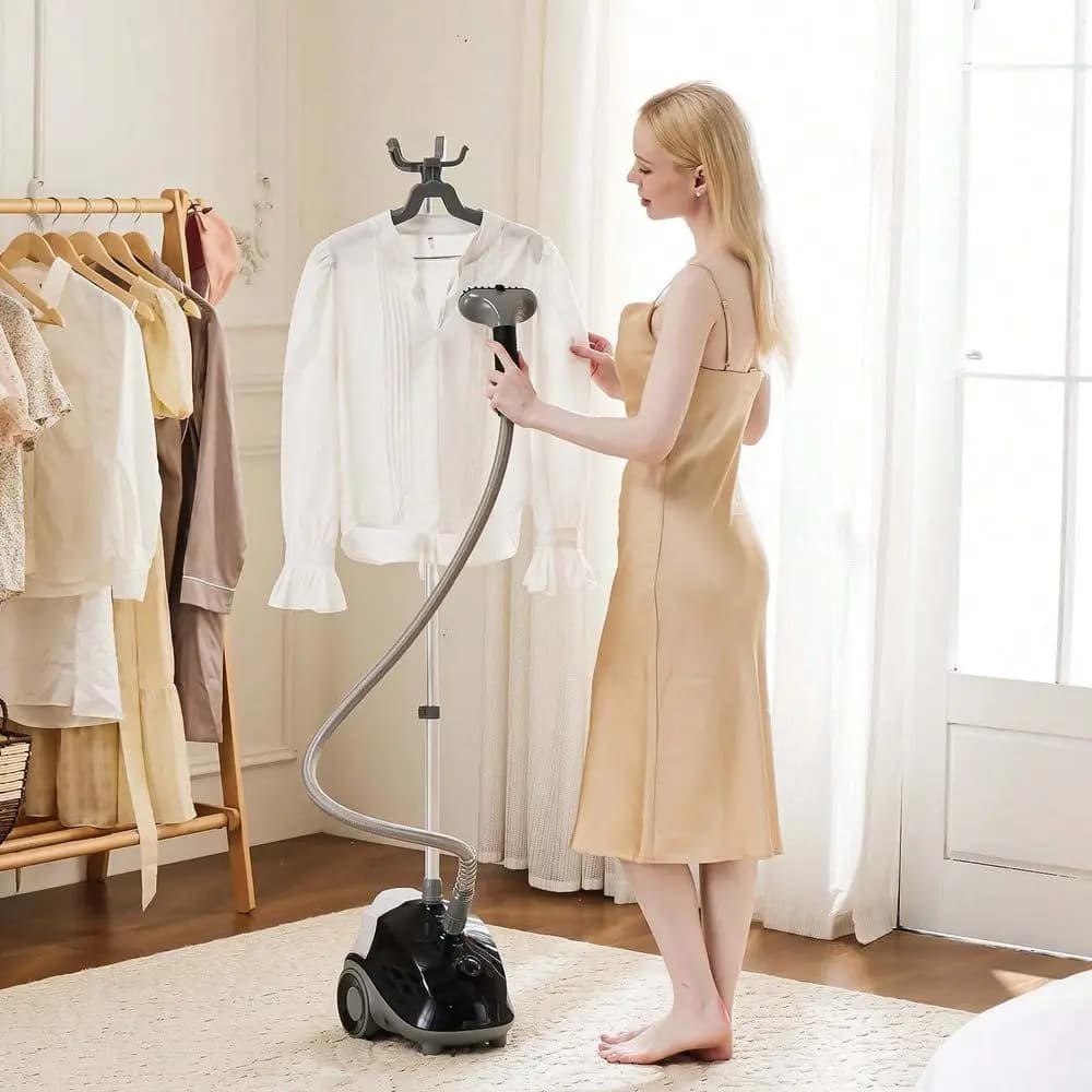 OLIXIS Vaporizzatore per indumenti da appendere, potente vaporizzatore da 1500 W per vestiti con ruote, serbatoio dell'acqua da 1,7 litri per 55 minuti di vapore continuo