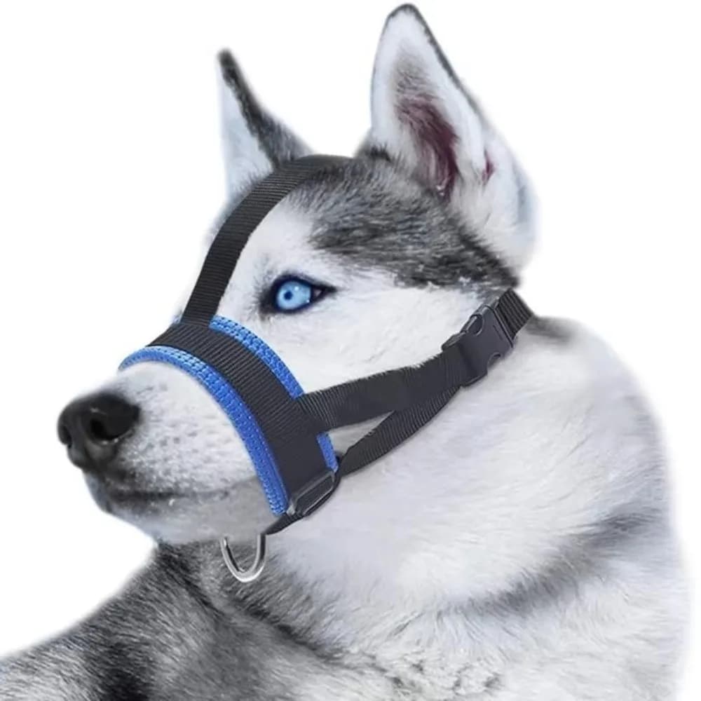 Nuovo Museruolo Morbido in Nylon per Cani, Regolabile M/L/XL, Maschera per Bocca con Anello per Guinzaglio, Prevenzione Morso, Addestramento Comportamentale