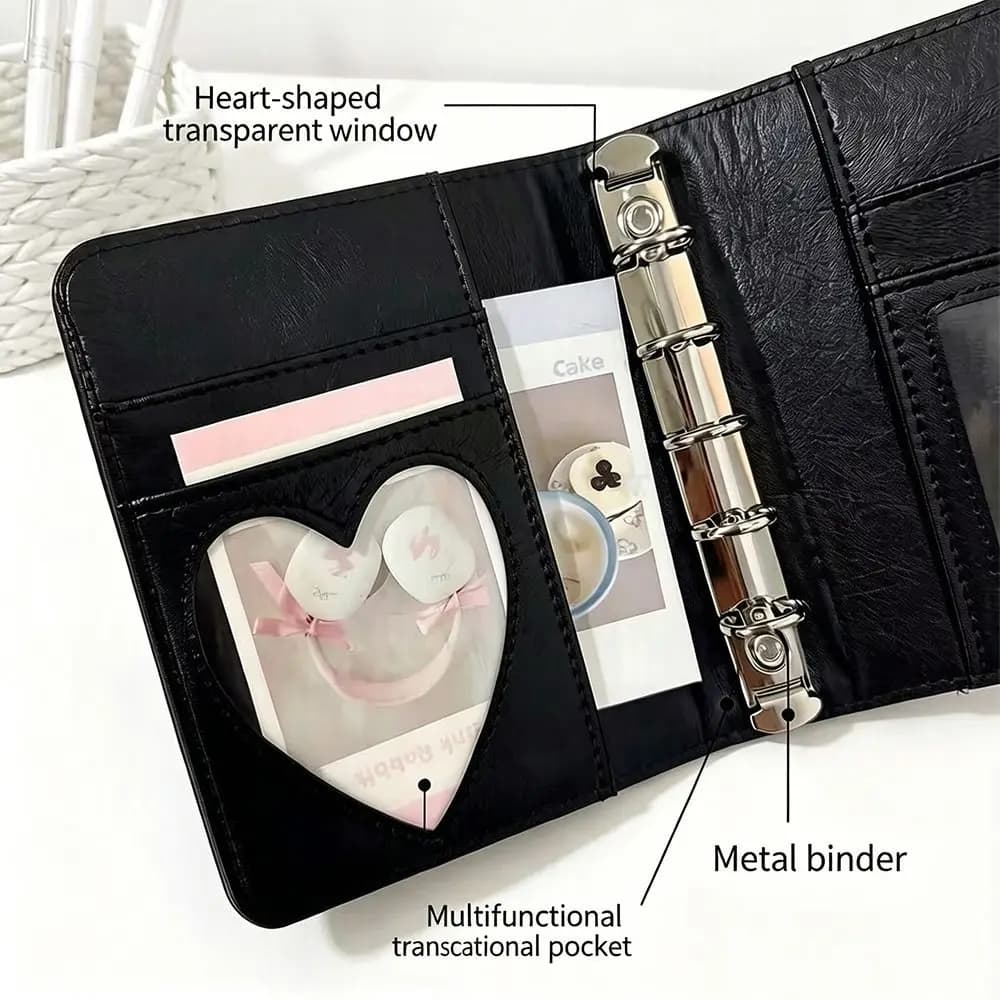 Multi-functional PU Leather Binder Notebook 5-Ring Loose-Leaf Detachable Pocket Journal with Photo Window Note Pad Students