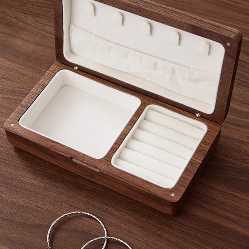 Scatola portaoggetti in legno Custodia in legno di noce nera Collana Bracciali Orecchini Confezione regalo di nozze Organizzatore Porta gioielli quadrato