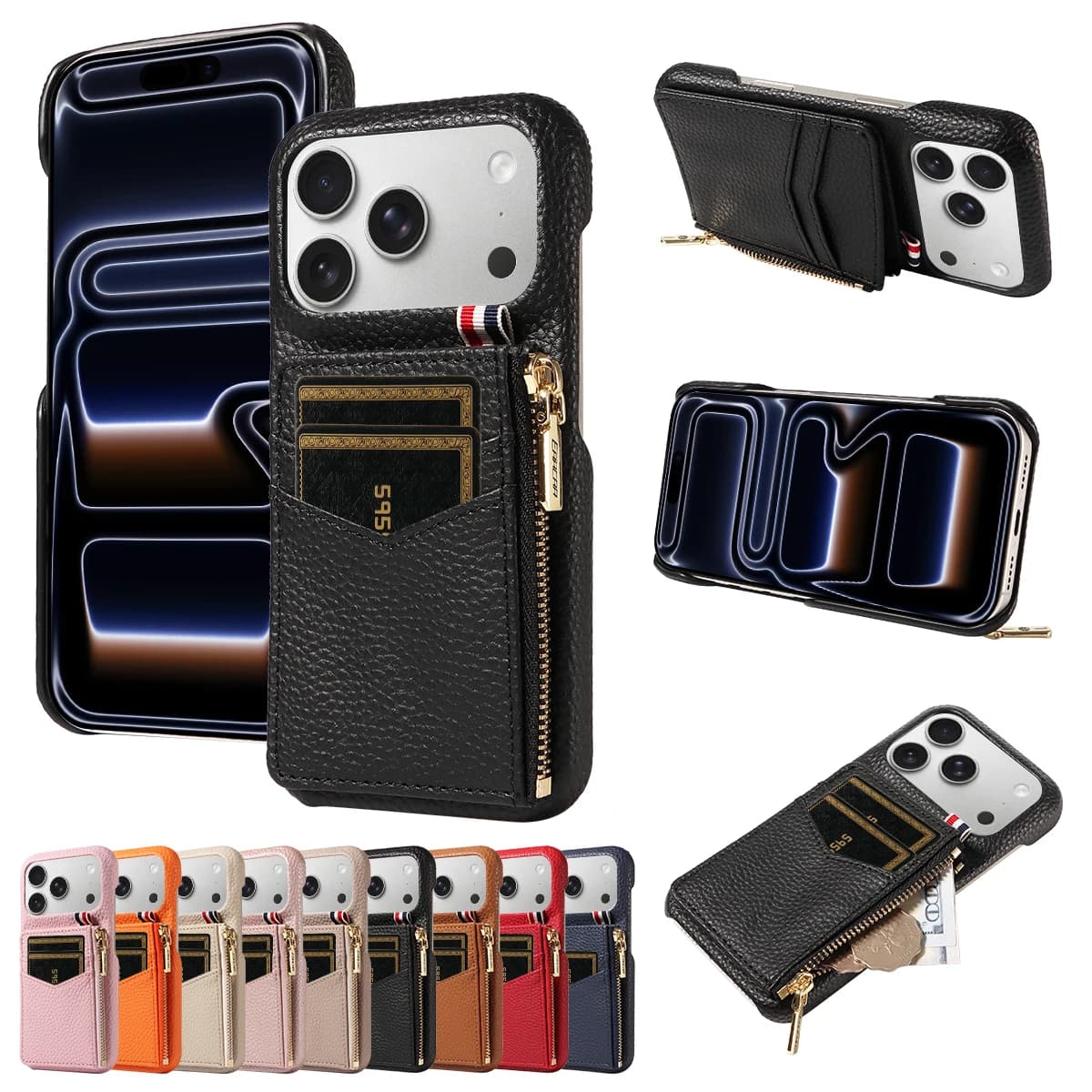 PU leather phone case for IPhone 17 16 15 14 13 12 11 Pro Max Plus Mini 17 Pro Air anti-theft slot for cards Wall case