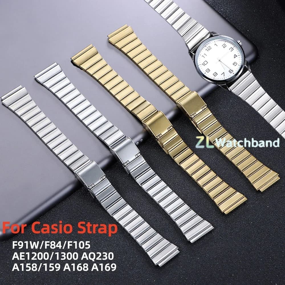18mm 20mm Stainless Steel Strap for Casio Metal Watchband for SGW400 F84 F105/108/A158W/168 AE1200/1300 Men Women Bracelet Belt
