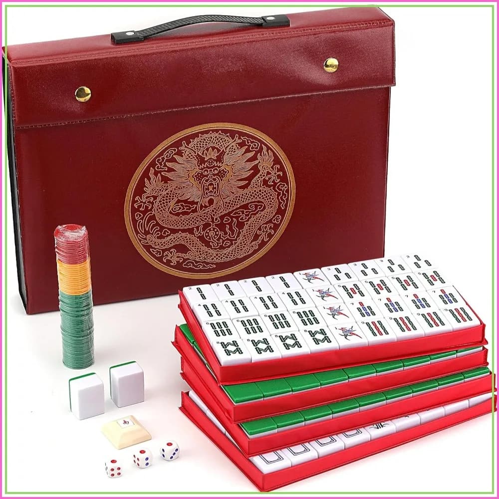 Extra Large Chinese Mahjong Set 146 Tiles 1.5" Melamine Travel Case English Manual