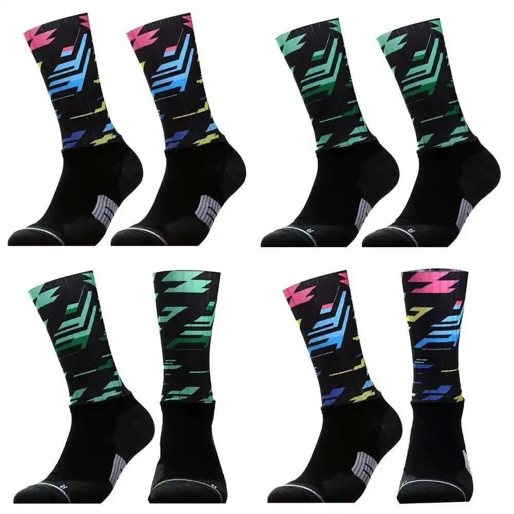 Confezione da 1 paio di calzini da ciclismo traspiranti unisex ad asciugatura rapida, antiscivolo, con supporto per la caviglia, per ciclismo su strada, mountain bike