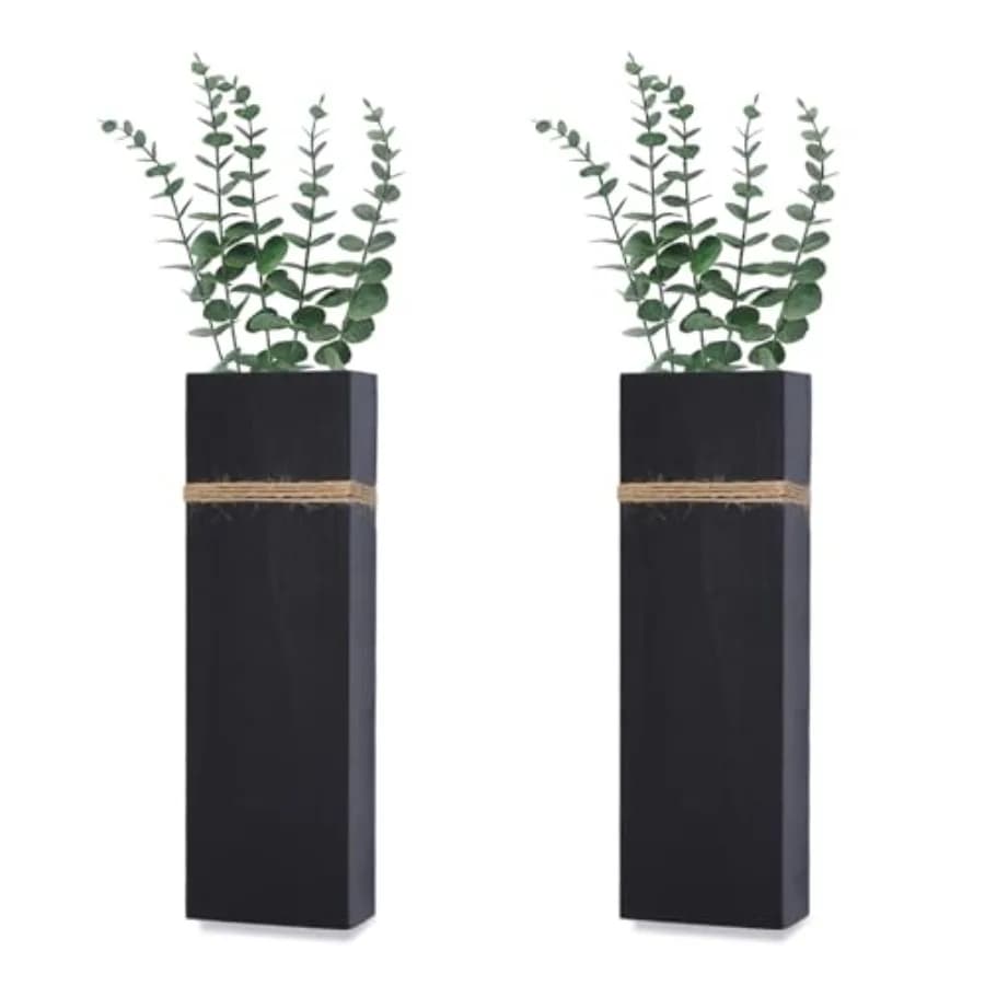 Wall Planters for Indoor Plants - 2 Pack Wood Wall Vases for Dried Flowers and Artificial Plants Modern Farmhouse Wooden Vase f