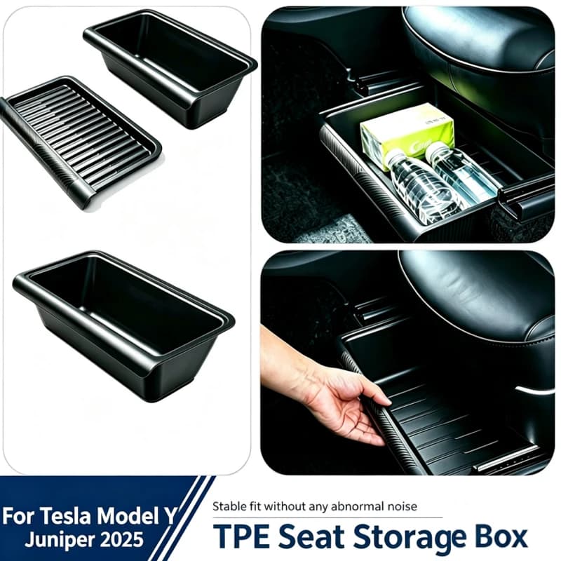 For Tesla Model Y Juniper 2025+Front Rear Under Seat Storage Box Case Car Seat Organizer Vehicle Underseat Drawer Tray Accessory