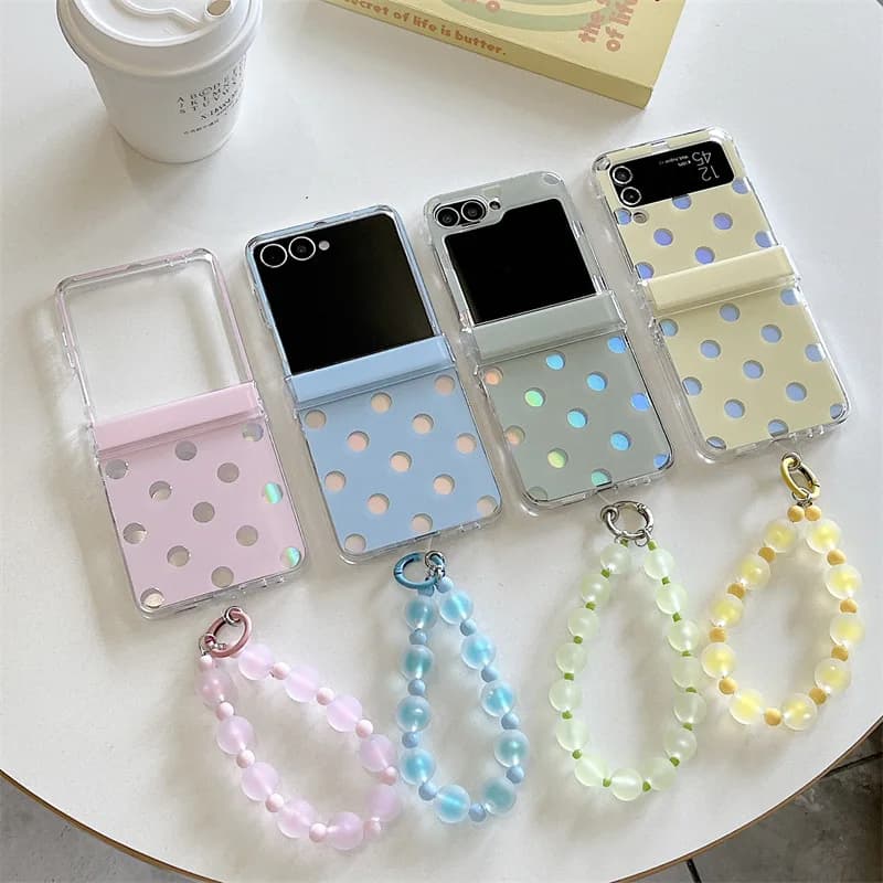 INS Candy Colors Polka Dots Laser With Bracelet Phone Case For Samsung Galaxy Z Flip 4 5 6 7 Shockproof Protective Hard Cover