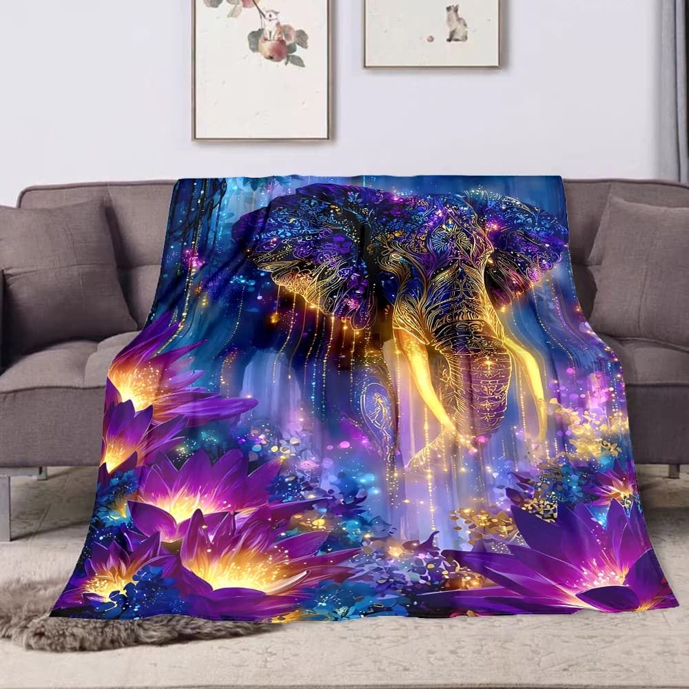 1PC Coperta calda con stampa di elefanti da sogno e fiori in fiore, per adulti e bambini, per casa, viaggi, auto, morbida e confortevole, regalo di lusso