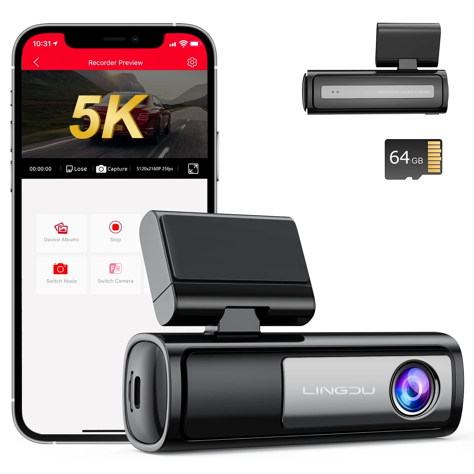 Dash Cam Anteriore e Posteriore 4K con Comando Vocale, Telecamera per Auto a Doppia Lente LINGDU LD06, Scatola Nera per Auto con Wifi 5G, GPS e BT