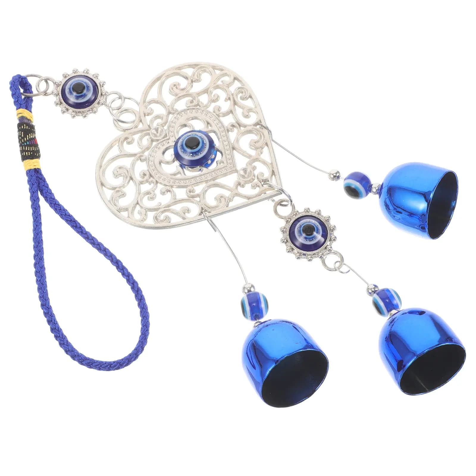 Heart-Shaped Blue Evil Eye Ceiling Fan Hanging Decor Turkish Style Handcrafted Wind Chime Bell for Room Wall Indoor Decoration