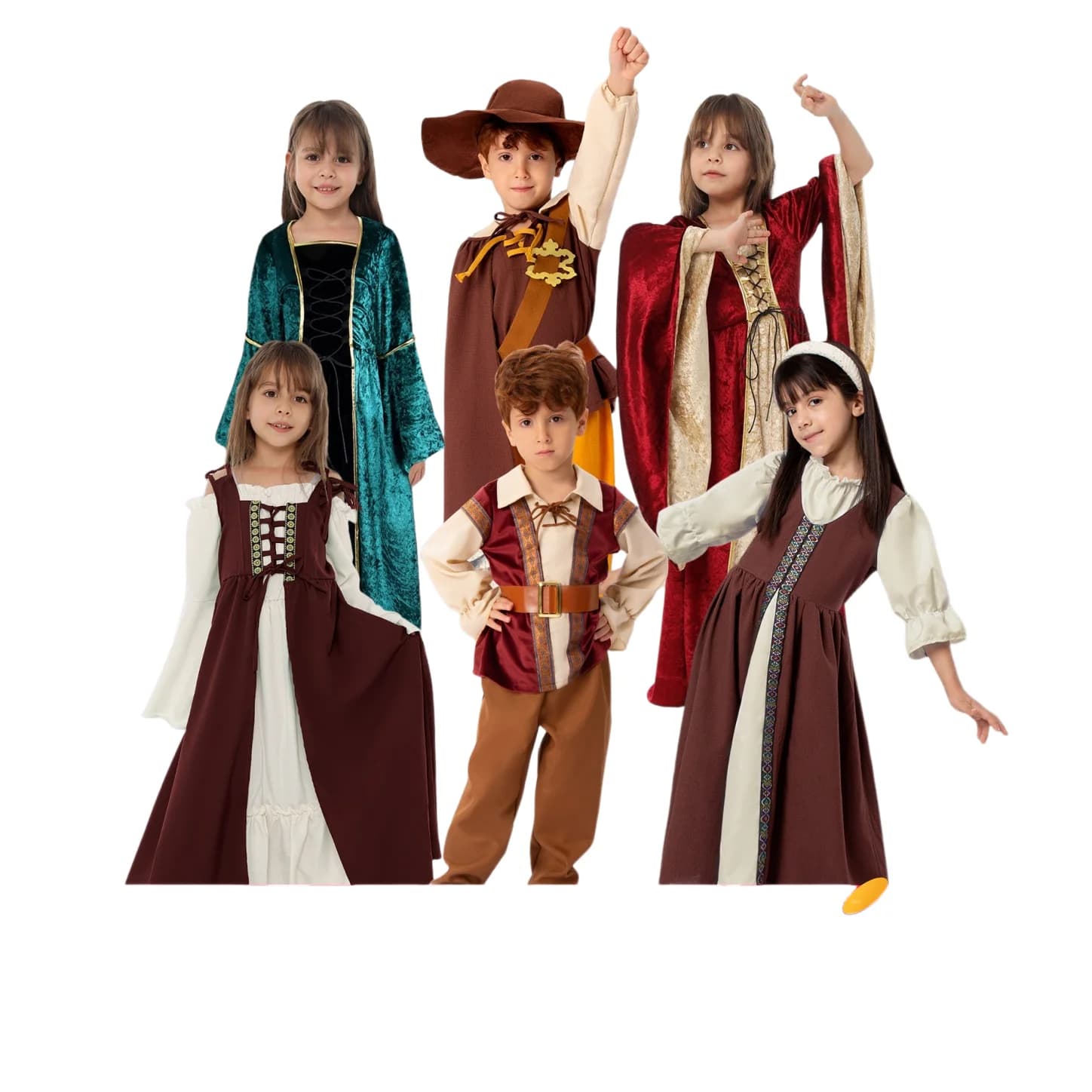 Costumi cosplay per cavaliere di corte medievale per ragazzi per bambini Set di vestiti per costumi da festa di carnevale per ragazze rinascimentali