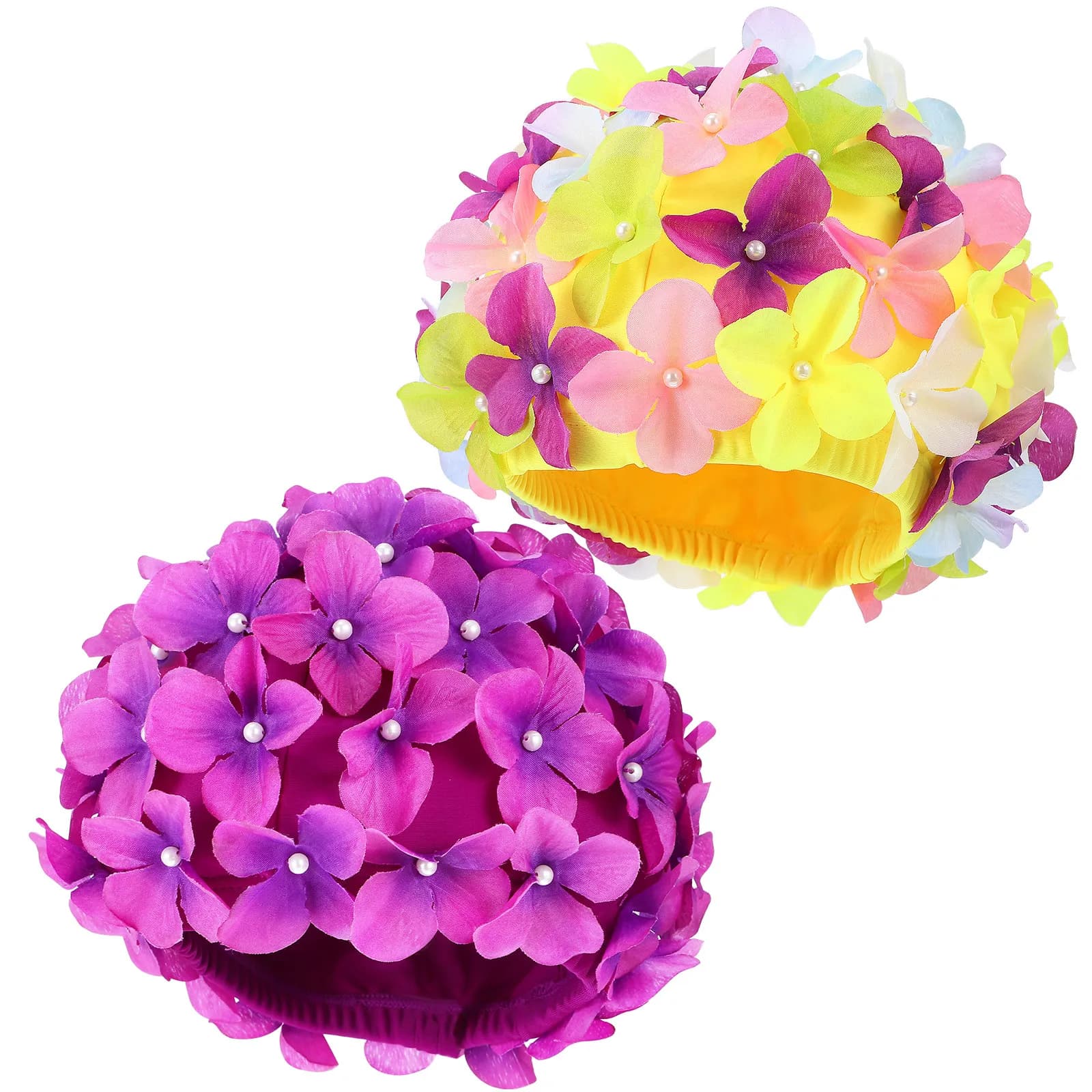 2 Pezzi Cuffie da Nuoto per Donne con Design Floreale, Elastici e Antiscivolo, Protezione per Capelli, Eleganti e Estensibili