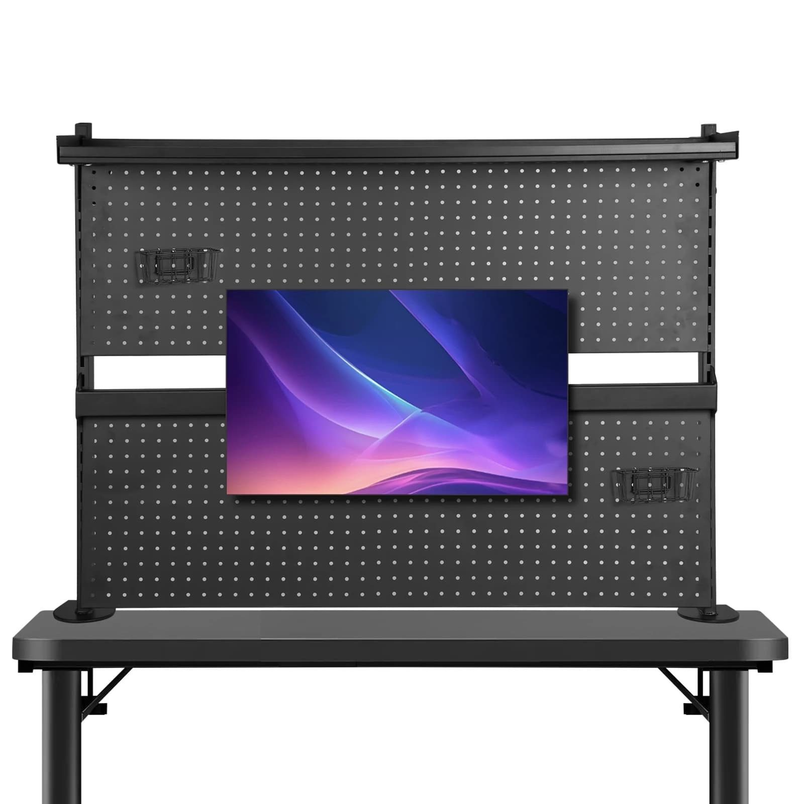 Monitor Stand Organizer Pegboard Metal Shelf Clamp On Desk Multifunction 17.6Lbs Monitor Riser Stand Mount 360° Rotating Bracket