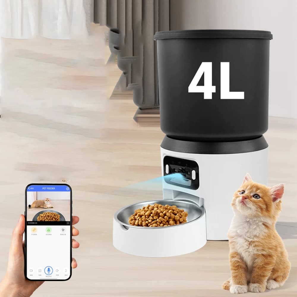 Mangiatoia automatica per animali domestici da 4 litri con fotocamera distributore di cibo per cani e gatti timer intelligente per gatti e mangiatoia per animali domestici (non inclusa la spina)