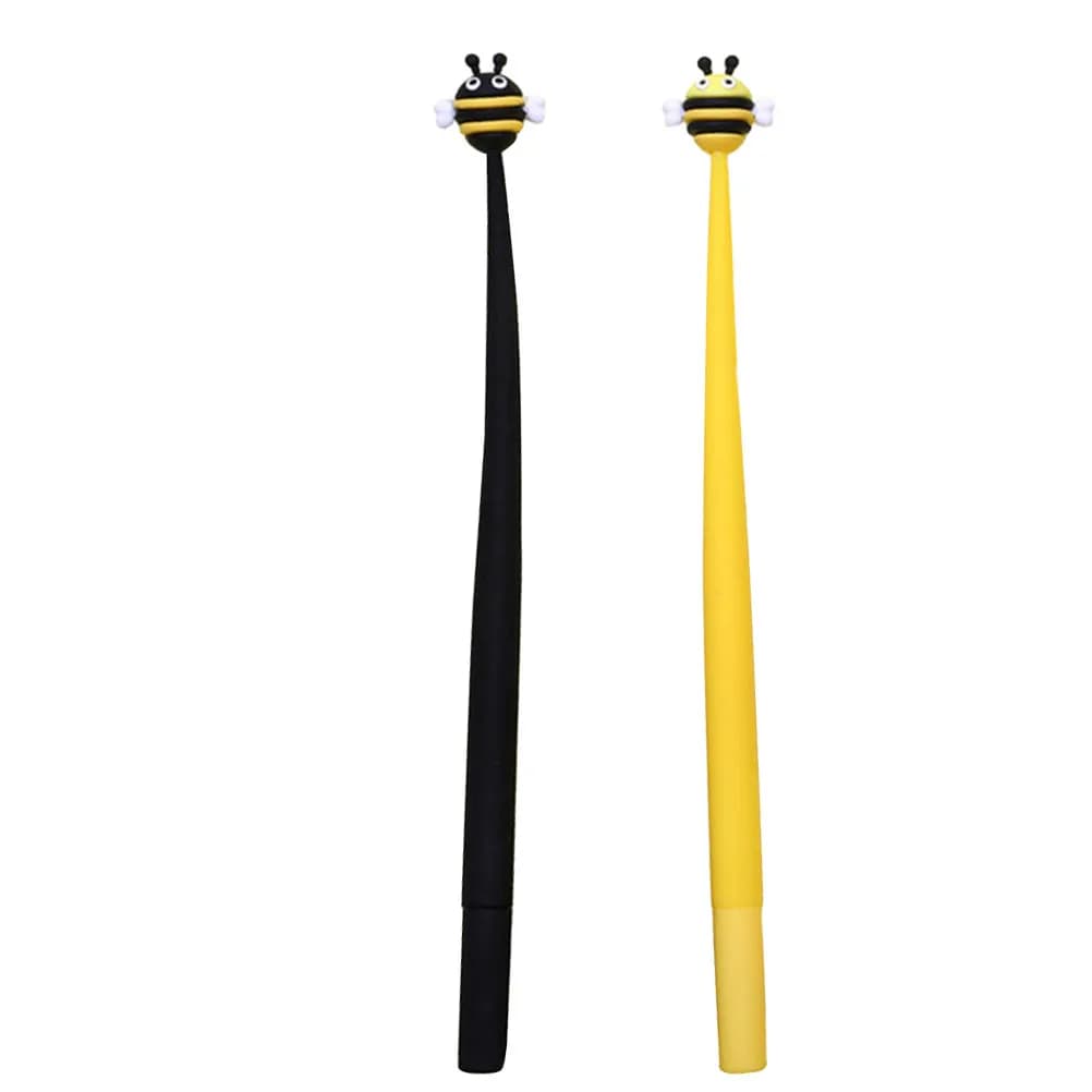 2 Pezzi Penna Gel Creativa in Silicone a Forma di Ape, Punta Fine 0,5 mm, per Scrittura, Ufficio, Scuola, Cartone Animato Carino