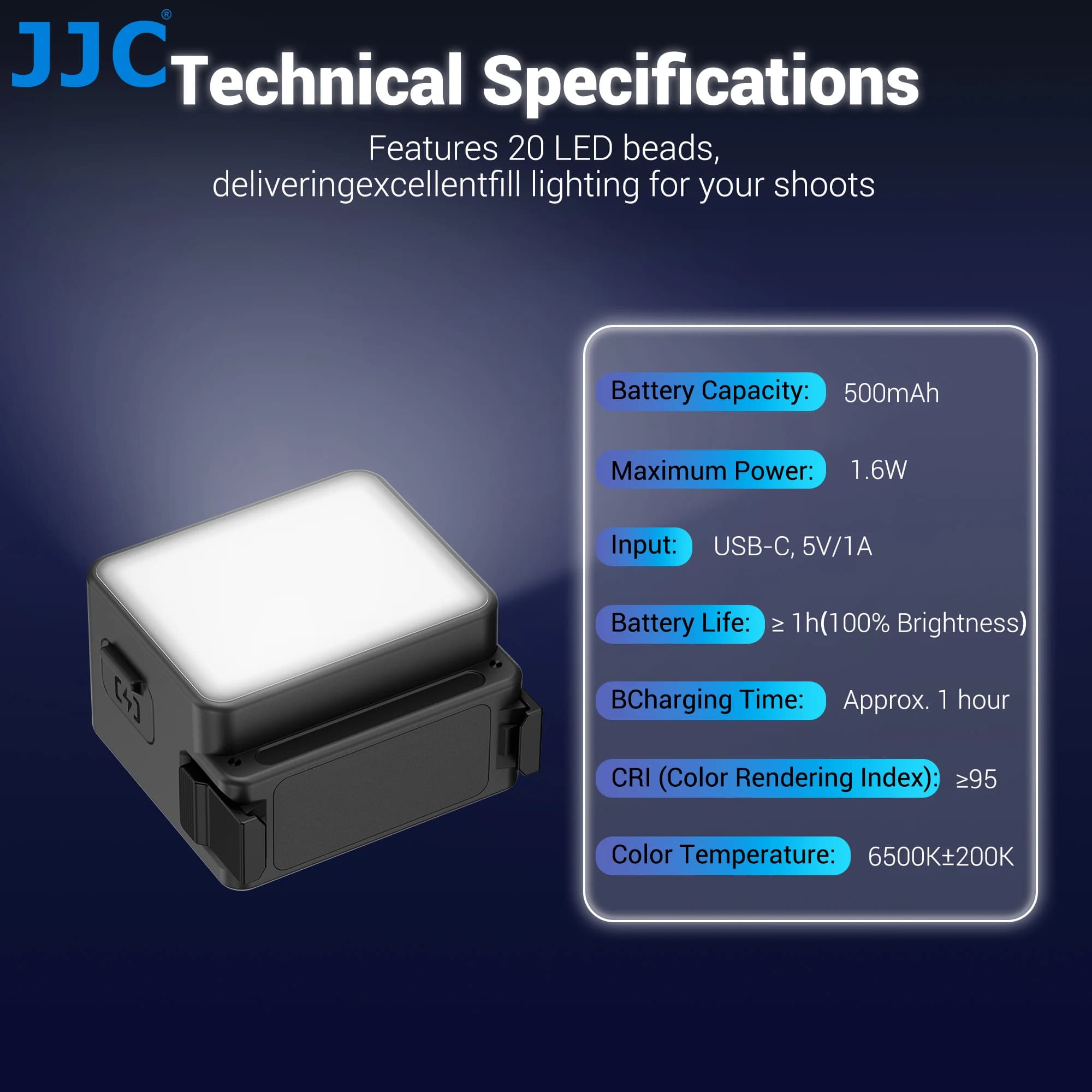 Luce LED JJC per Vlog Video per DJI Osmo Action 5 Pro, Luce di Riempimento per DJI Action 4 3, Luce per Selfie Impermeabile IPX5, 500mAh