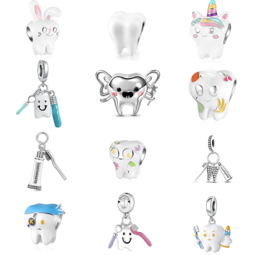 New 925sterling silver charm teeth toothbrush toothpaste pendant,Fit European original bracelet necklace DIY pendant jewelry