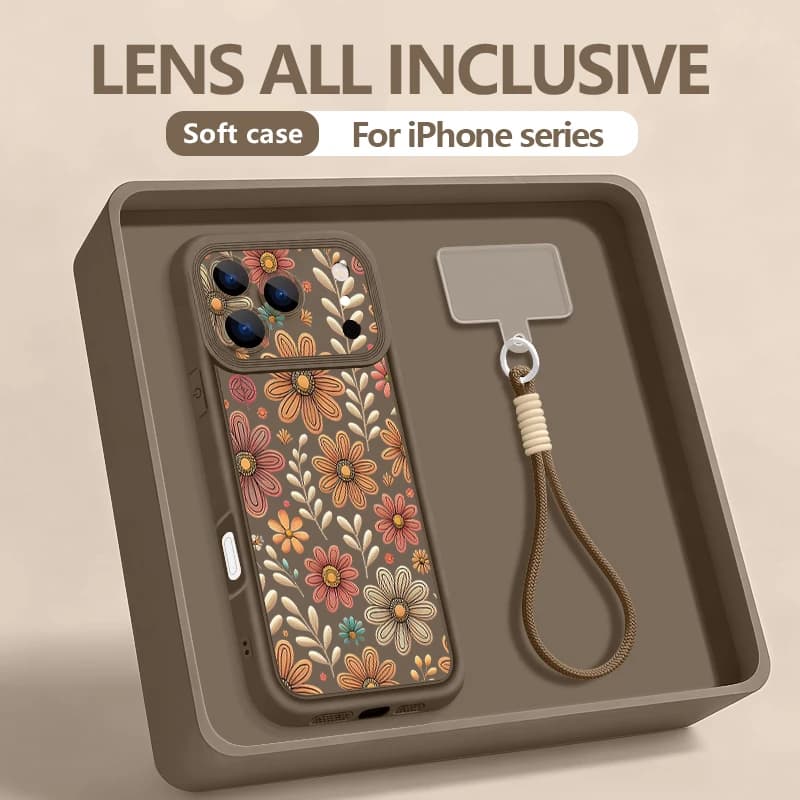 Custodia per telefono con laccetto da polso per iPhone 17 Pro Max Air 16E 16 14 15 Pro 12 13 Pro Max 11, cover morbida in TPU con stampa floreale a cartone animato