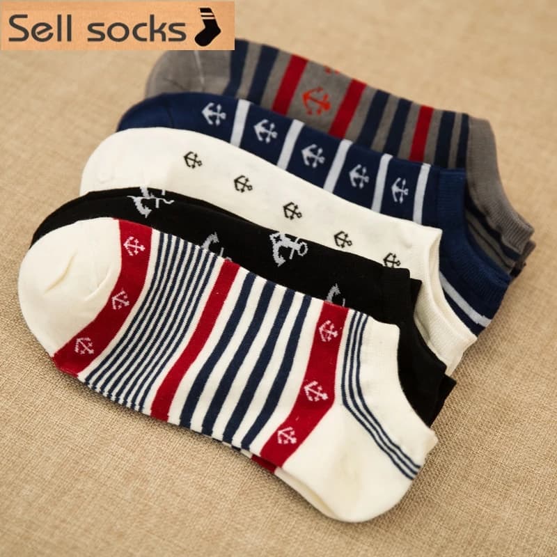 Liquidazione! nuova estate Strisce Sailor anchor uomo Casual caviglia calzini di cotone da uomo calzino da barca pantofole harajuku EUR39-44