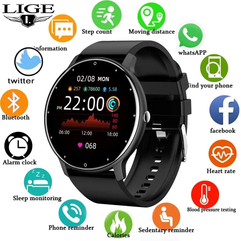LIGE Smart Watch Man Full Touch Screen Sport Fitness Watch Man IP67 Bluetooth Waterproof for Android IOS Smartwatch Men