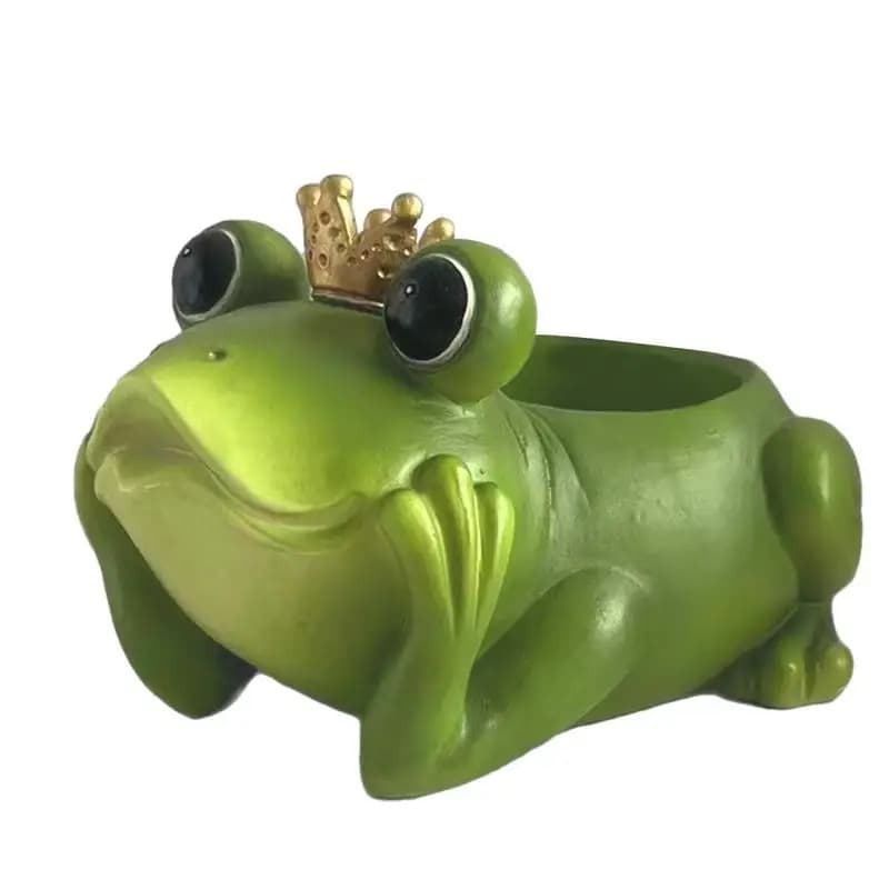 Fioriera rana rana con corona in resina portautensili casa acento vaso decorativo contenitore da giardino per patio prato