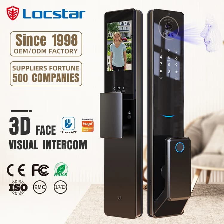Locstar numerical control processing technology 4.5 inch large screen 3D face visual intercom WIFI smart door lock with camera a