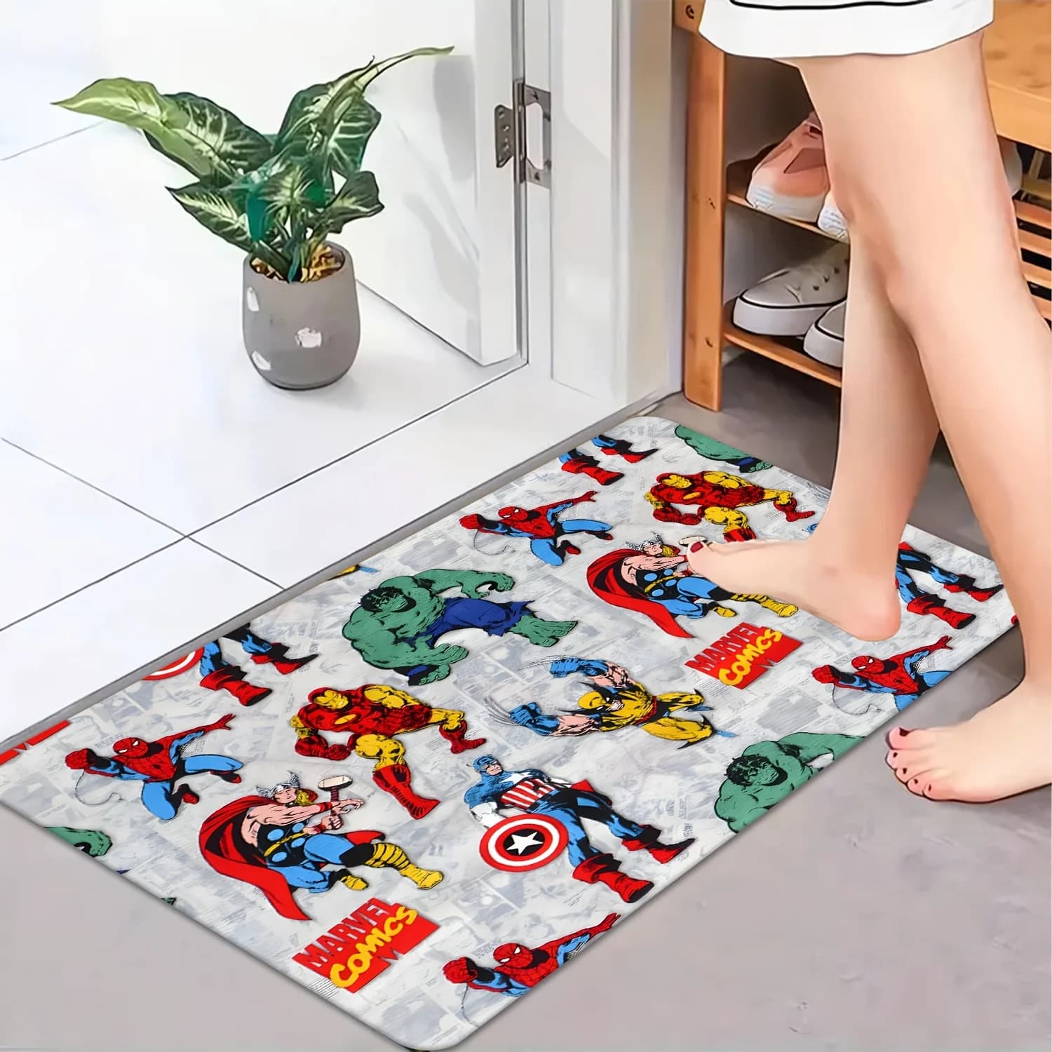 1 tappetino Marvel | Tappeto da Soggiorno con Motivo Cartoon di Iron Man e Spider-Man Hero Alliance | Tappetino da Bagno in Materiale Flanella