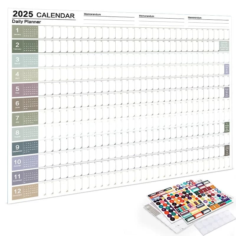 2026 2025 Calendario da parete Anno intero Carta di grandi dimensioni Adesivo Kawaii Annuale Settimanale Pianificatore annuale Elenco target Forniture per ufficio domestico