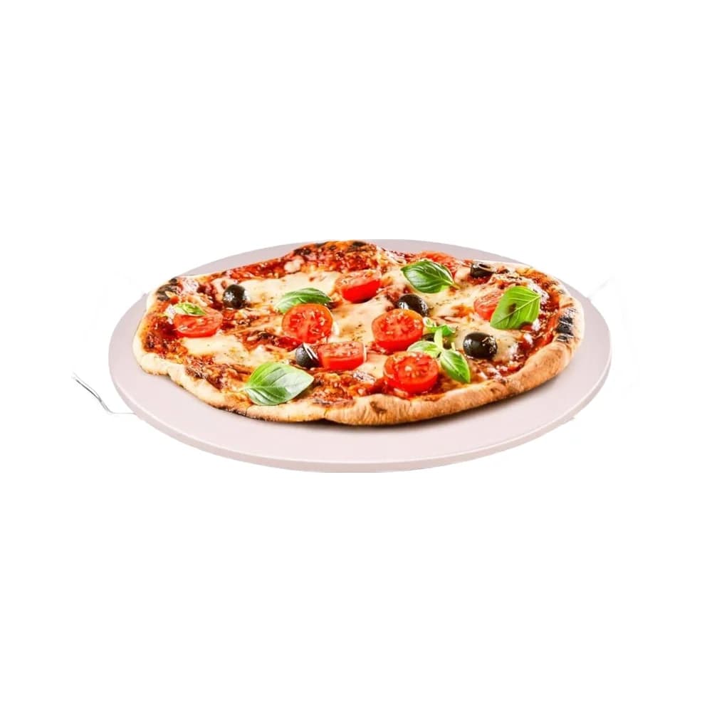 Pietra per pizza in ceramica da 33 cm con manico in legno per barbecue Pietra da forno usa e getta Croccante Delicious Pizzas Collezione di strumenti per pizza
