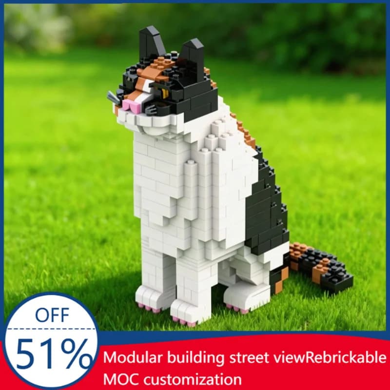 Set di Costruzioni 708 Pezzi, Modello di Gatto Tricolore, Giocattolo Educativo Fai-da-Te per Bambini, Regalo Personalizzato di Compleanno